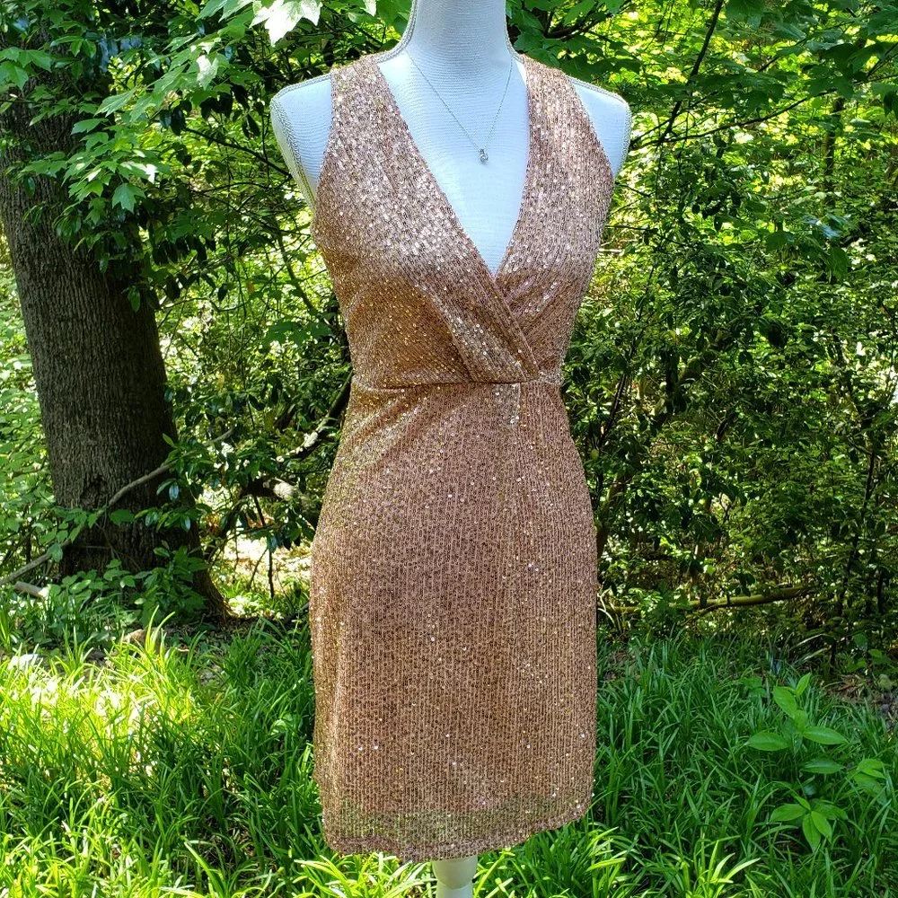 KAOS Light Pink Sequin Party Cocktail Dress Size 4  Faux Wrap Sleeveless NWT - Picture 6 of 14
